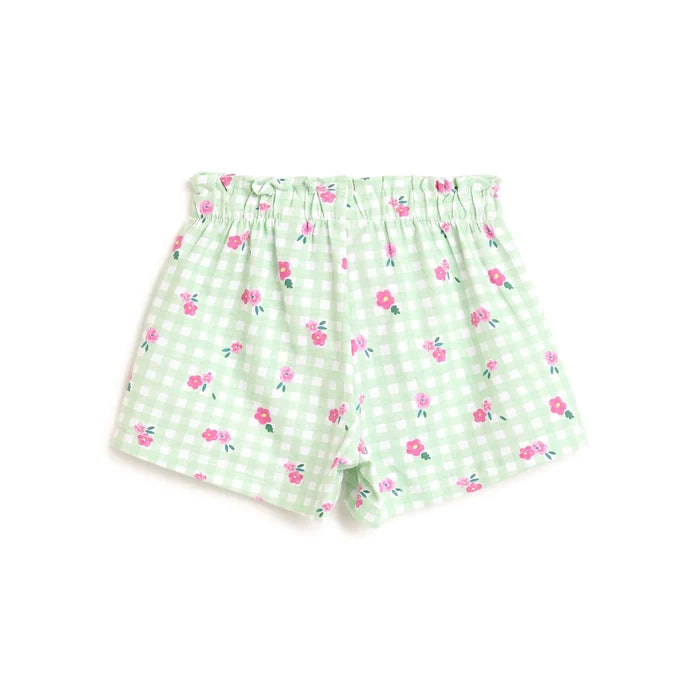 Girls Green Checked Shorts