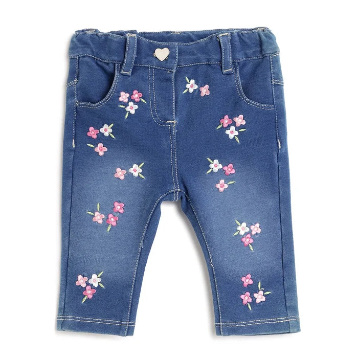 Girls Medium Blue Floral Jeans