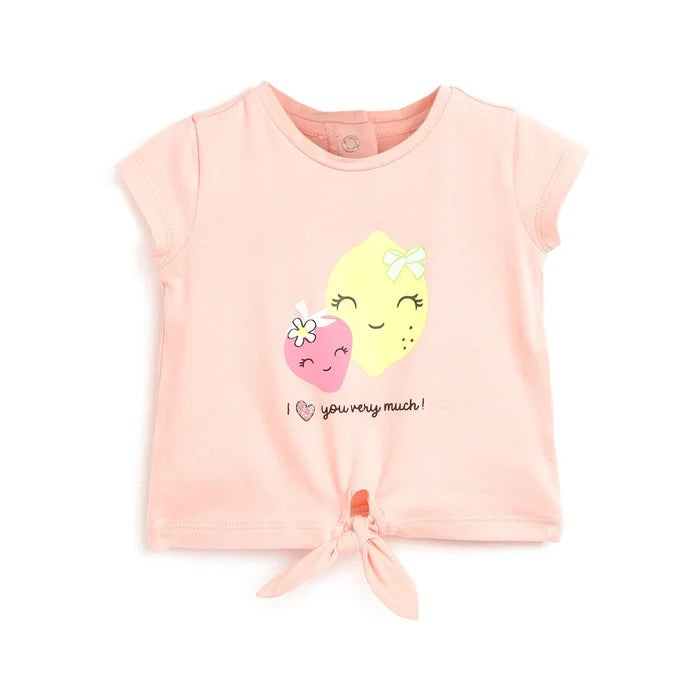 Girls Peach Graphic Printed Top