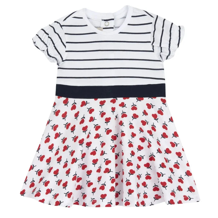 Girls White and Red Striped Dress