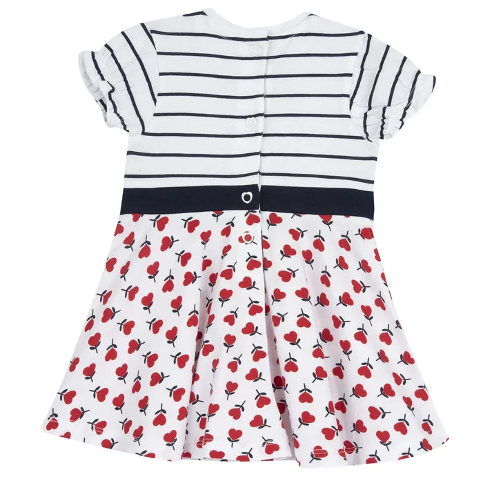 Girls White and Red Striped Dress
