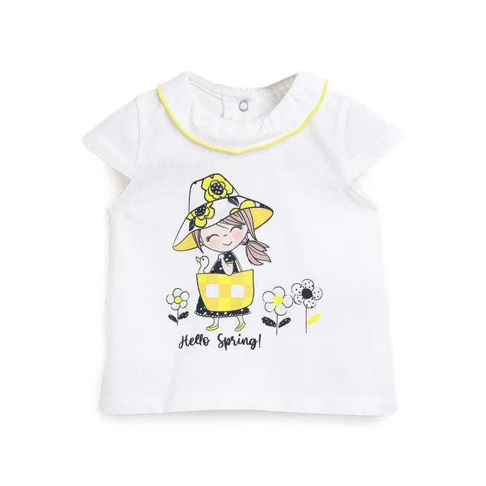 Girls White Graphic Printed Top