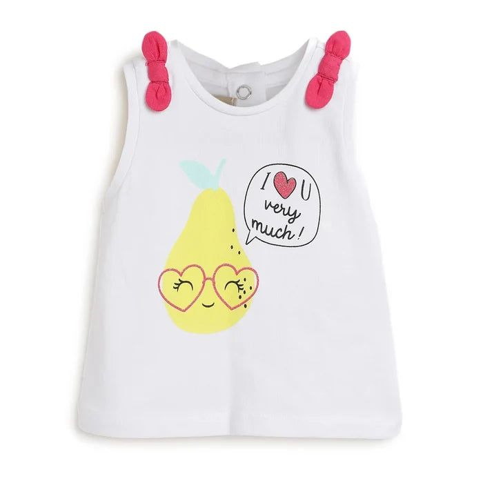 Girls White Printed Sleeveless Top