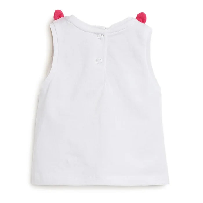 Girls White Printed Sleeveless Top