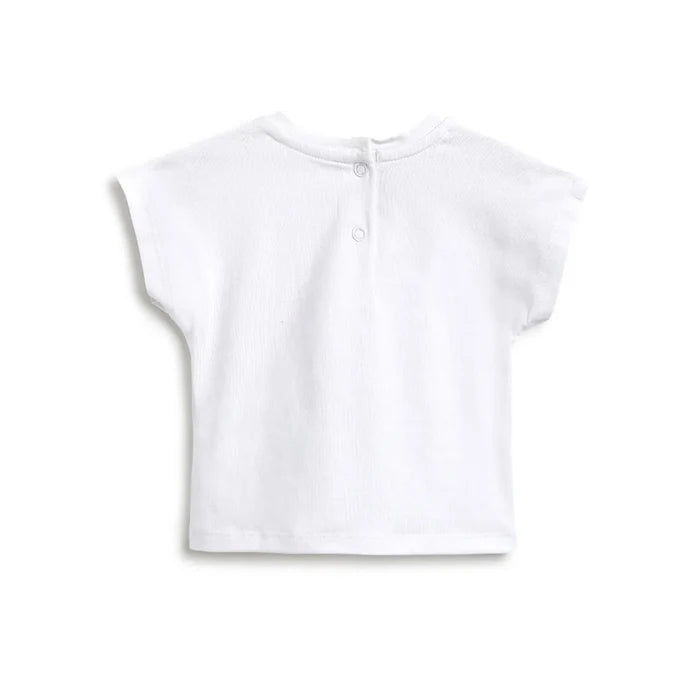 Girls White Printed T-Shirt With Shorts
