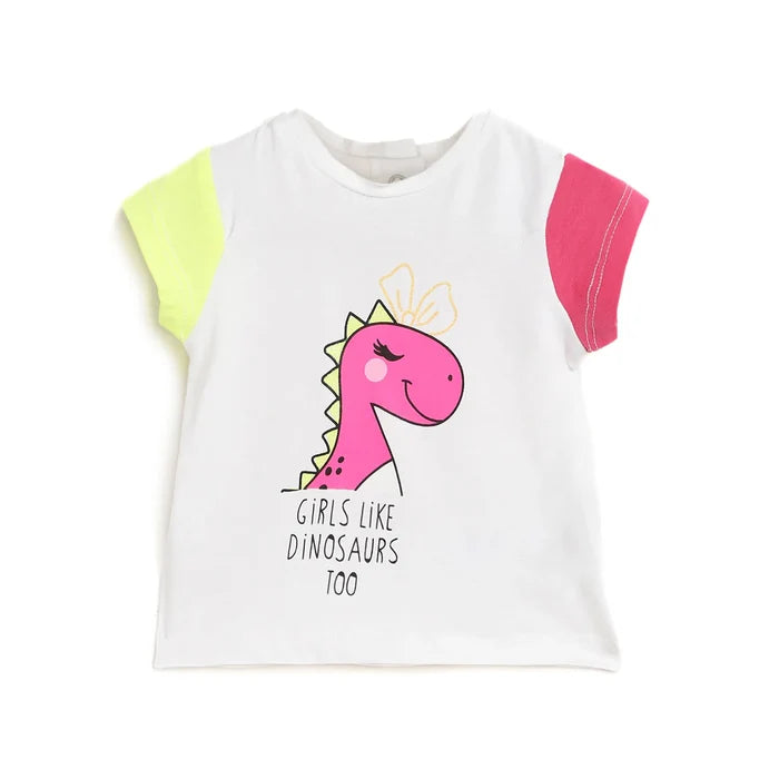 Girls White Printed T-shirt