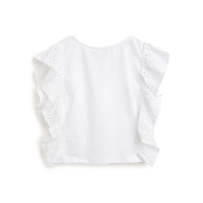 Girls White & Red Ruffled Top With Shorts