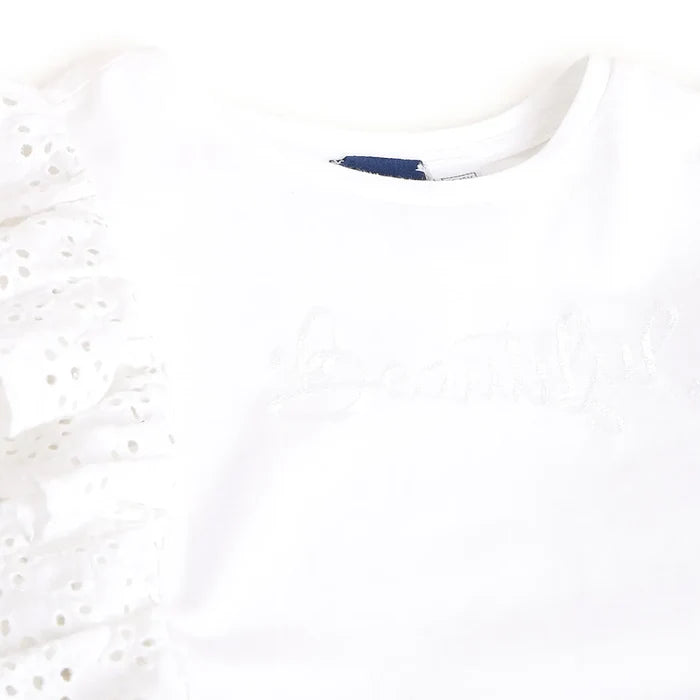 Girls White & Red Ruffled Top With Shorts