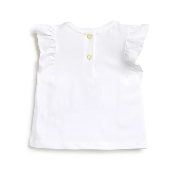 Girls White & Yellow Printed Top with Shorts
