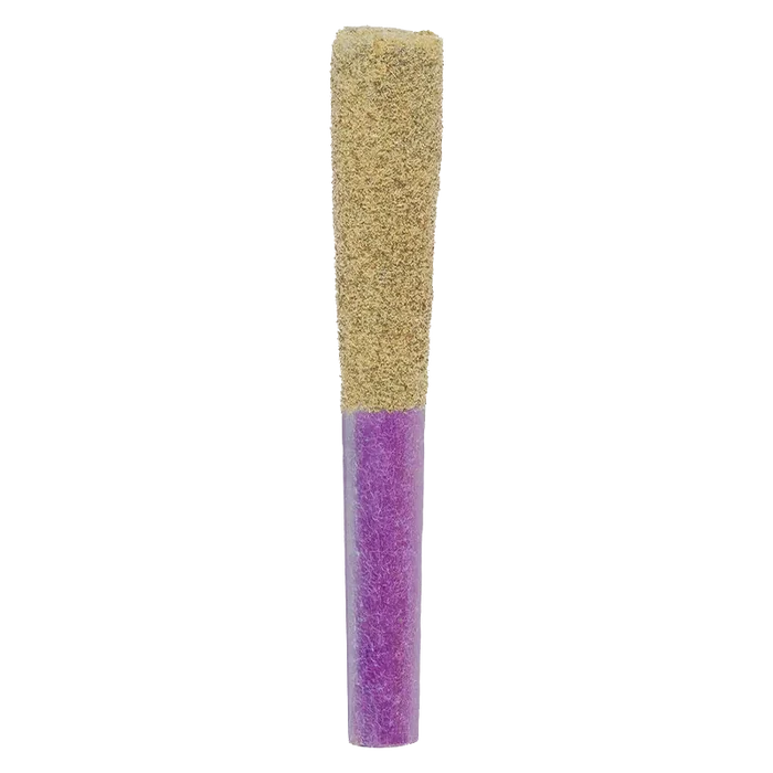 Vertical front view of a purple stick topped with beige coating, showing the Gloves Off Grape Infused PR 1 x 1 g product.