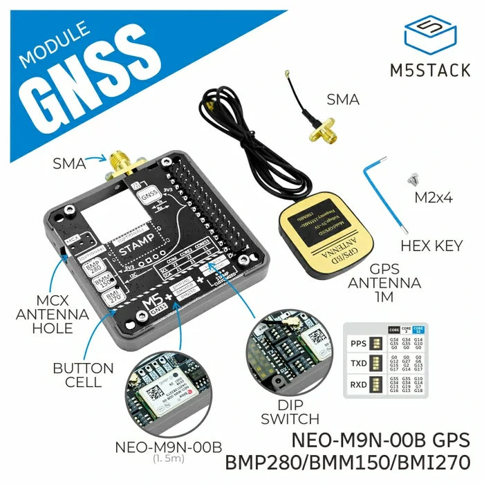 GNSS Module with Barometric Pressure, IMU, Magnetometer Sensors (NEO-M9N, BMP280, BMI270, BMM150) - m5stack-store