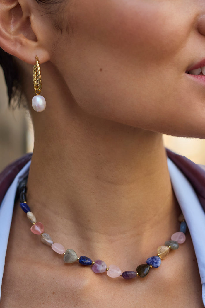 Graduating Twist Pearl Drop Hoop Earrings