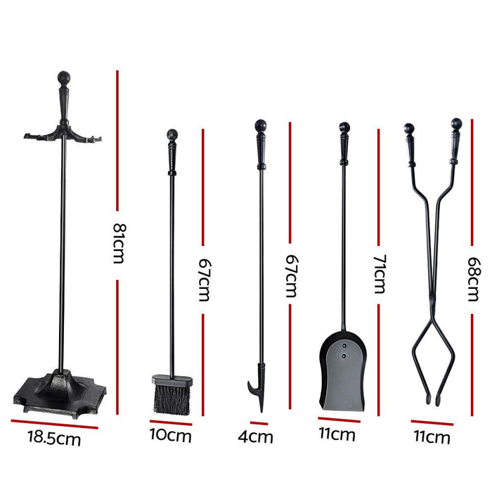 Grillz Fireplace Tool Set Fire Place Tools Poker Brush Shovel Stand Tongs -Home Living Store - -