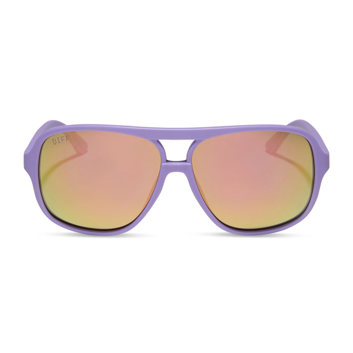diff sport featuring the hangtime aviator sunglasses with a matte lavender frame and sherbet mirror polarized lenses front view