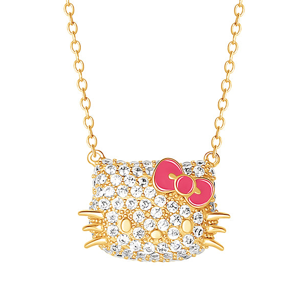Hello Kitty 18” Gold Plated Face Pave 3D Necklace Jewelry JACMEL JEWELRY INC