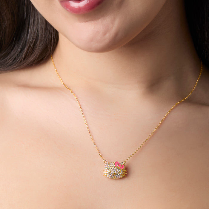Hello Kitty 18” Gold Plated Face Pave 3D Necklace Jewelry JACMEL JEWELRY INC
