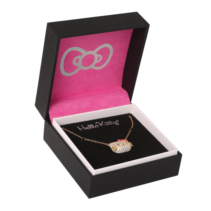 Hello Kitty 18” Gold Plated Face Pave 3D Necklace Jewelry JACMEL JEWELRY INC