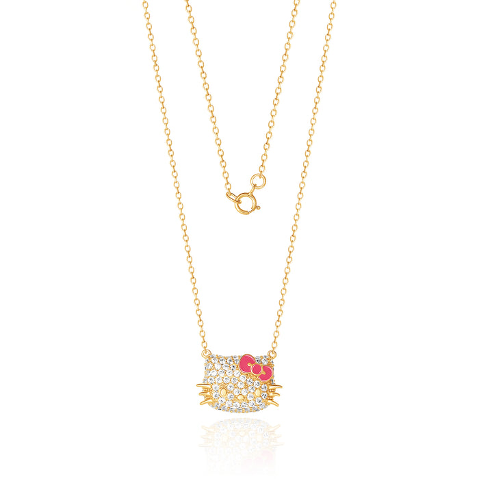 Hello Kitty 18” Gold Plated Face Pave 3D Necklace Jewelry JACMEL JEWELRY INC