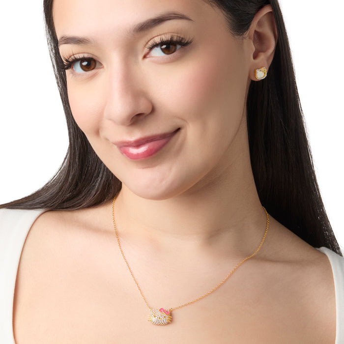 Hello Kitty 18” Gold Plated Face Pave 3D Necklace Jewelry JACMEL JEWELRY INC