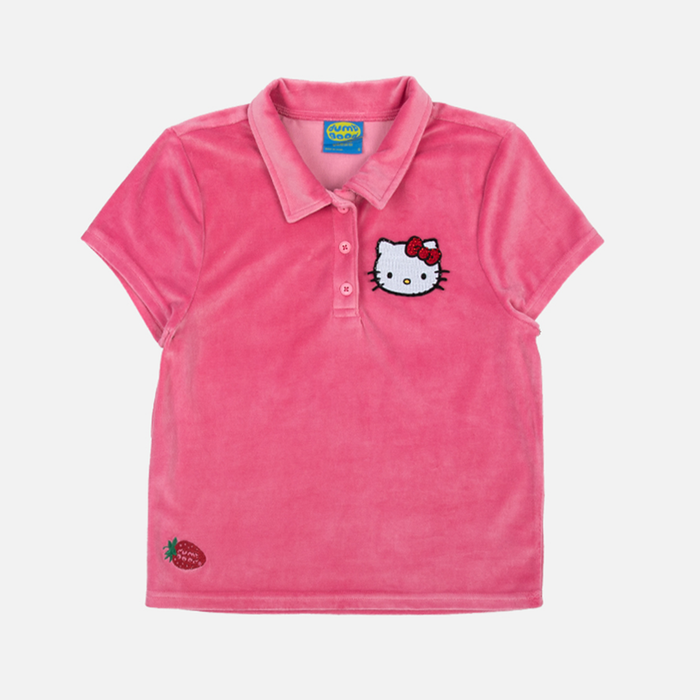 Hello Kitty x Dumbgood Velour Cropped Polo (50th Anniv.) Apparel BIOWORLD