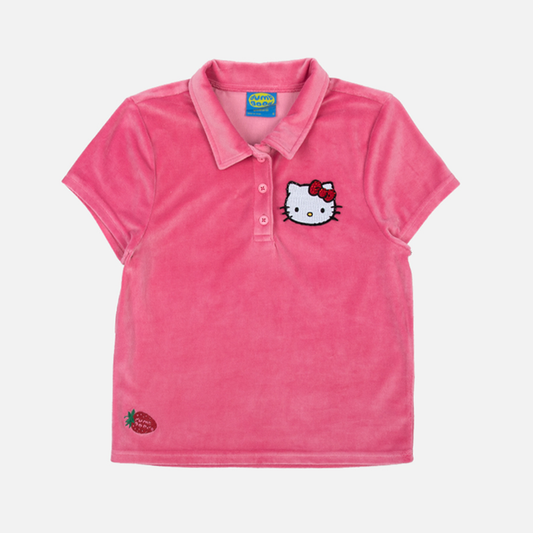 Hello Kitty x Dumbgood Velour Cropped Polo (50th Anniv.) Apparel BIOWORLD