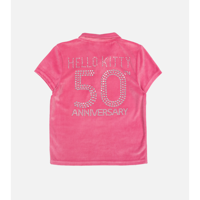 Hello Kitty x Dumbgood Velour Cropped Polo (50th Anniv.) Apparel BIOWORLD