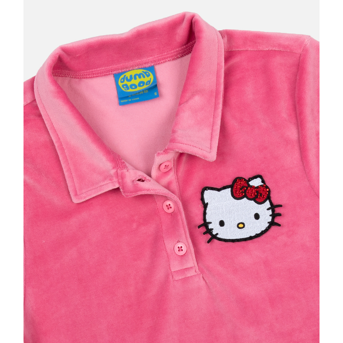Hello Kitty x Dumbgood Velour Cropped Polo (50th Anniv.) Apparel BIOWORLD