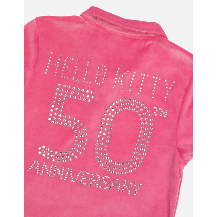 Hello Kitty x Dumbgood Velour Cropped Polo (50th Anniv.) Apparel BIOWORLD