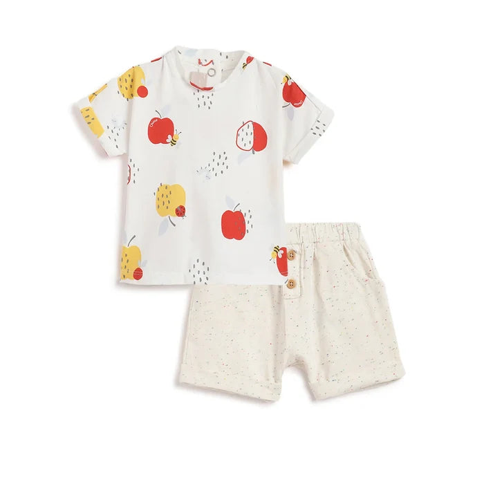Infants Beige Printed T-shirt With Shorts