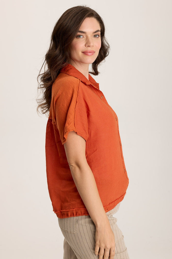 XCVI Inola Linen Collard Short Sleeve Top