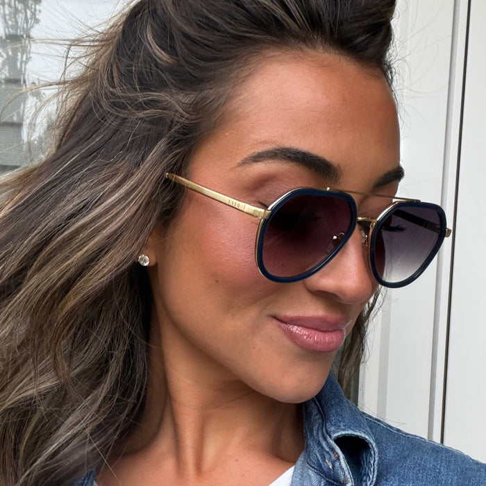 JOEY - CLUBHOUSE BLUE + BRUSHED GOLD METAL + GREY GRADIENT SUNGLASSES