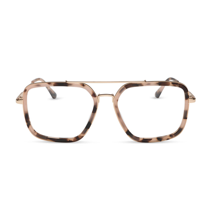 diff eyewear featuring the jordan navigator prescription glasses with a himalayan tortoise and gold metal frame front view