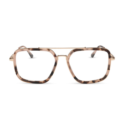 diff eyewear featuring the jordan navigator prescription glasses with a himalayan tortoise and gold metal frame front view