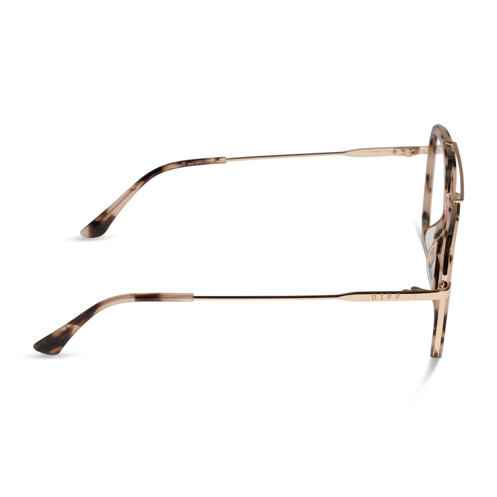 diff eyewear featuring the jordan navigator prescription glasses with a himalayan tortoise and gold metal frame side view