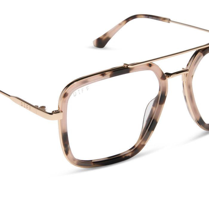 diff eyewear featuring the jordan navigator prescription glasses with a himalayan tortoise and gold metal frame detailed view