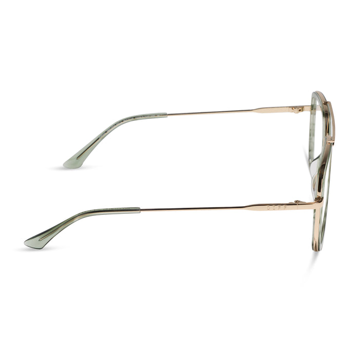 diff eyewear featuring the jordan navigator glasses with a match and gold frame side view