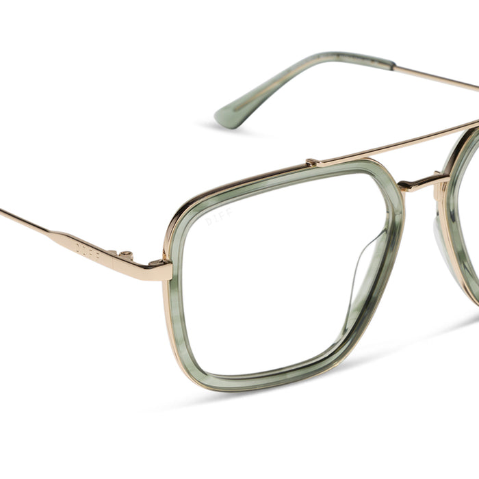 diff eyewear featuring the jordan navigator glasses with a match and gold frame detailed view