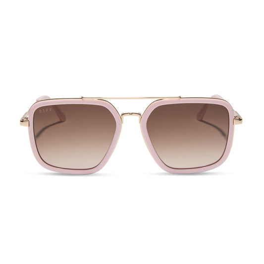 diff eyewear featuring the jordan navigator sunglasses with a powder pink with gold frame and brown gradient lenses front view