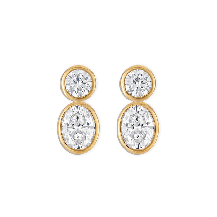 Jordan Earring - 14k vermeil gold double bezel set circle and oval lab gemstone earring, 14mm length