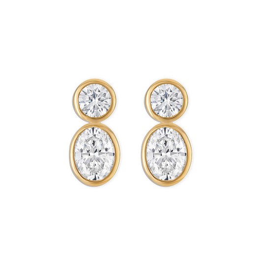 Jordan Earring - 14k vermeil gold double bezel set circle and oval lab gemstone earring, 14mm length