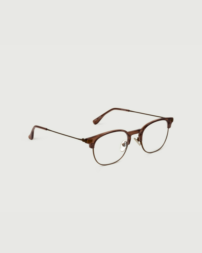 Cocoa::Jules Eyeglasses Round Brown plant-based plastic front diagonal