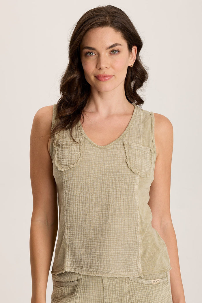 XCVI Kirkley Gauze/Jersey V-Neck Tank