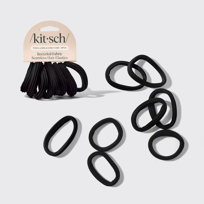 KITSCH - Recycled Seamless Hair Elastics 8pc Set- Black