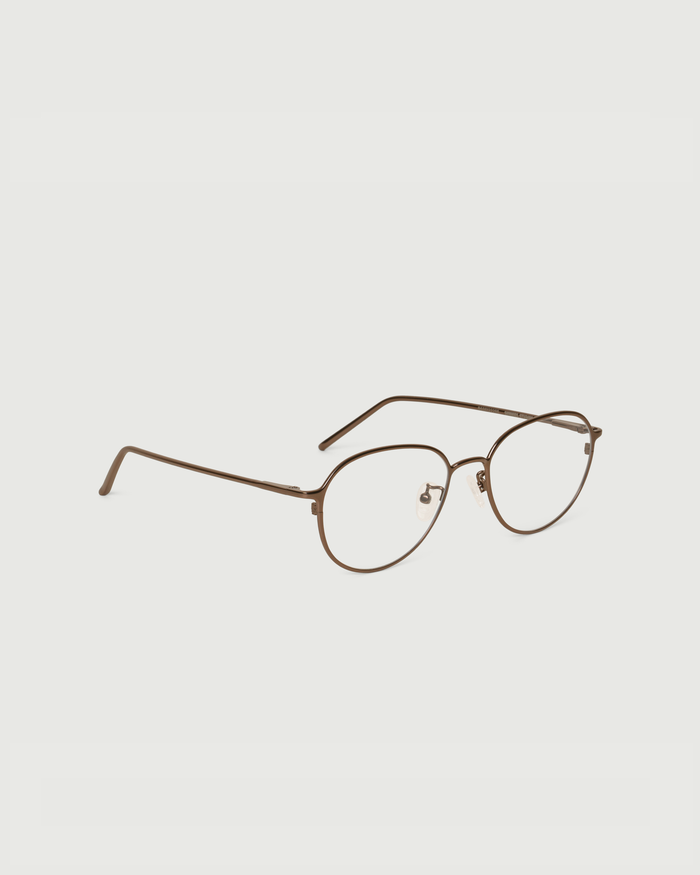 Brass::Koa Eyeglasses round Brown metal front diagonal