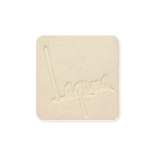 Laguna B-Mix 5 with grog fired clay tile, cream with fine speckles and the Laguna signature pressed in