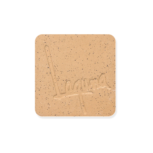 Laguna Speckled Buff WC403 clay fired test tile in oxidation, tan buff with dark speckles