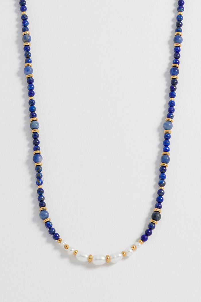 Lapis Lazuli and Pearl Beaded Necklace