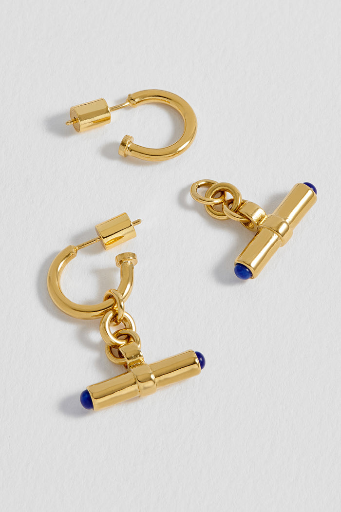 Lapis Lazuli Cabochon T-Bar Hoop Earrings