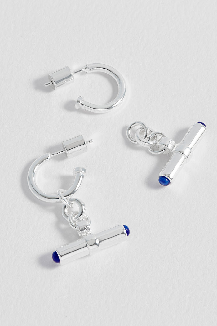 Lapis Lazuli Cabochon T-Bar Hoop Earrings