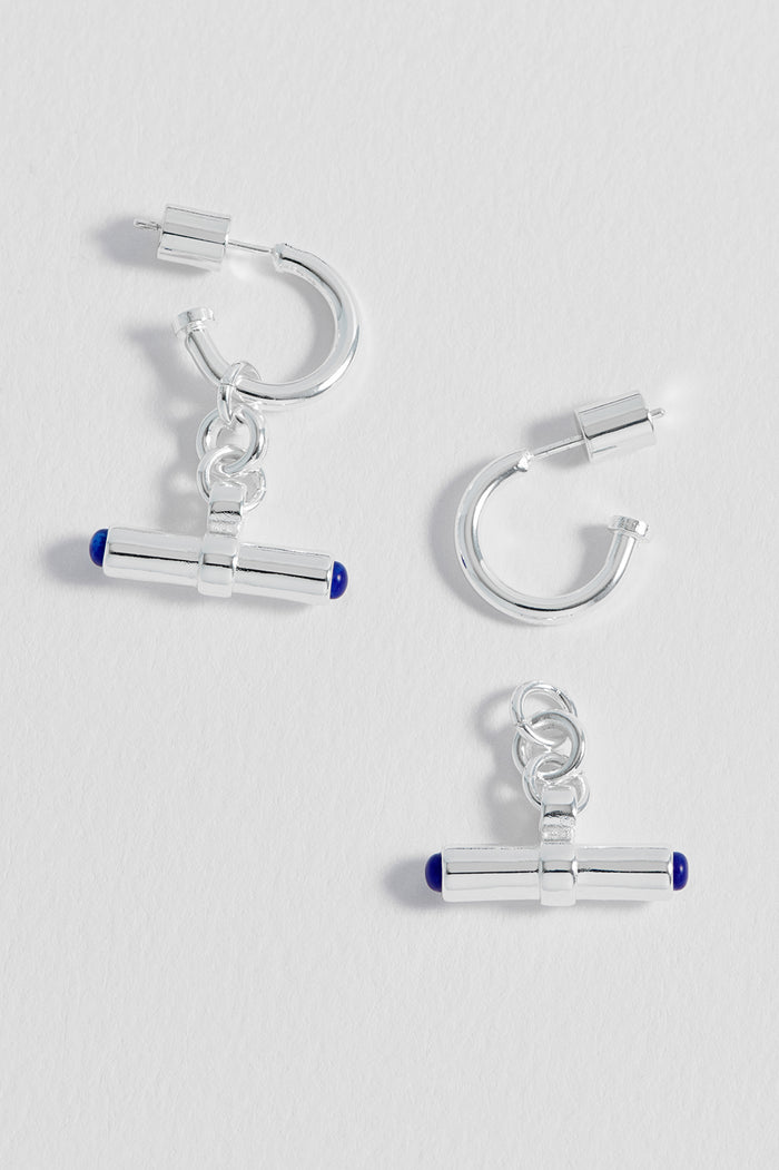 Lapis Lazuli Cabochon T-Bar Hoop Earrings